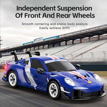 Wltoys 284019-A RC Drift Car 1:28 Scale 30KM/H High Speed RC Drift Car with LED Lights Gyroscope and Professional Chassis 2.4GHz 4WD RTR Rally Cars for Teens Adults (Blue)