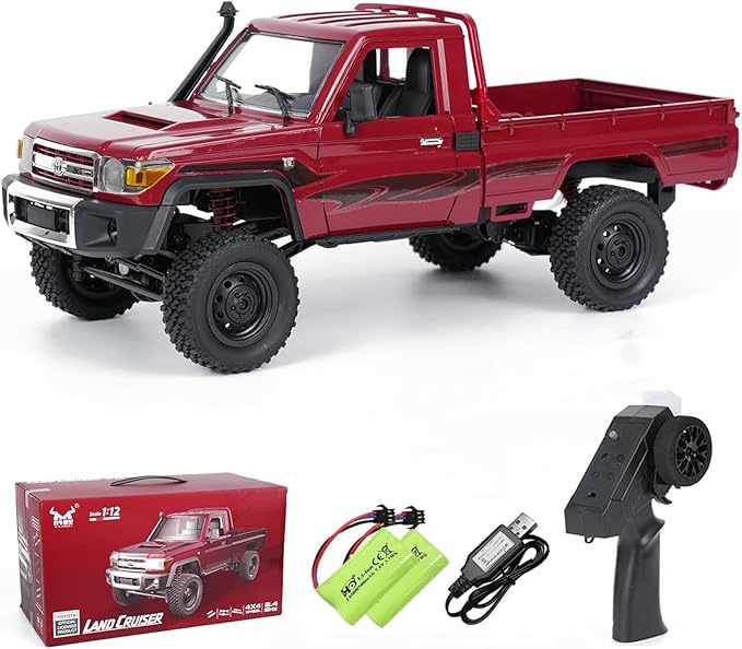 1:12 Scale Trucks MN82 RC Rock Crawler 2.4Ghz Toyota Remote Control Truck 4WD 2 Speeds Switch RC Crawler Off-Road Pick-up Equipped with 2 Rechargeable Batteries (Red)