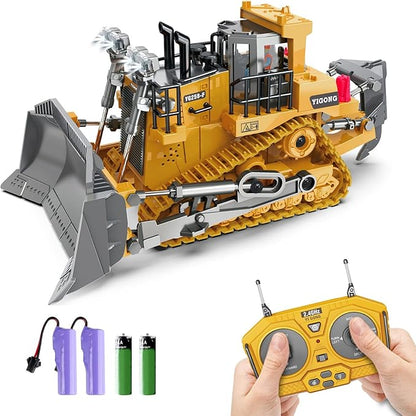 Dwi Dowellin Rc Bulldozer Toys for BoysConstruction Remote Control Bulldozer with Metal bulldozing Shovel Lights/Sounds for Kids Boys