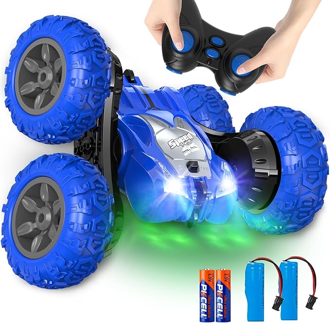 Remote Control Car RC Stunt Cars Double Sided 360° Rolling Rotating Rotation Rechargeable Car Toy for 6 7 8-12 Year Old Boy Kids Birthday Xmas Gift Blue