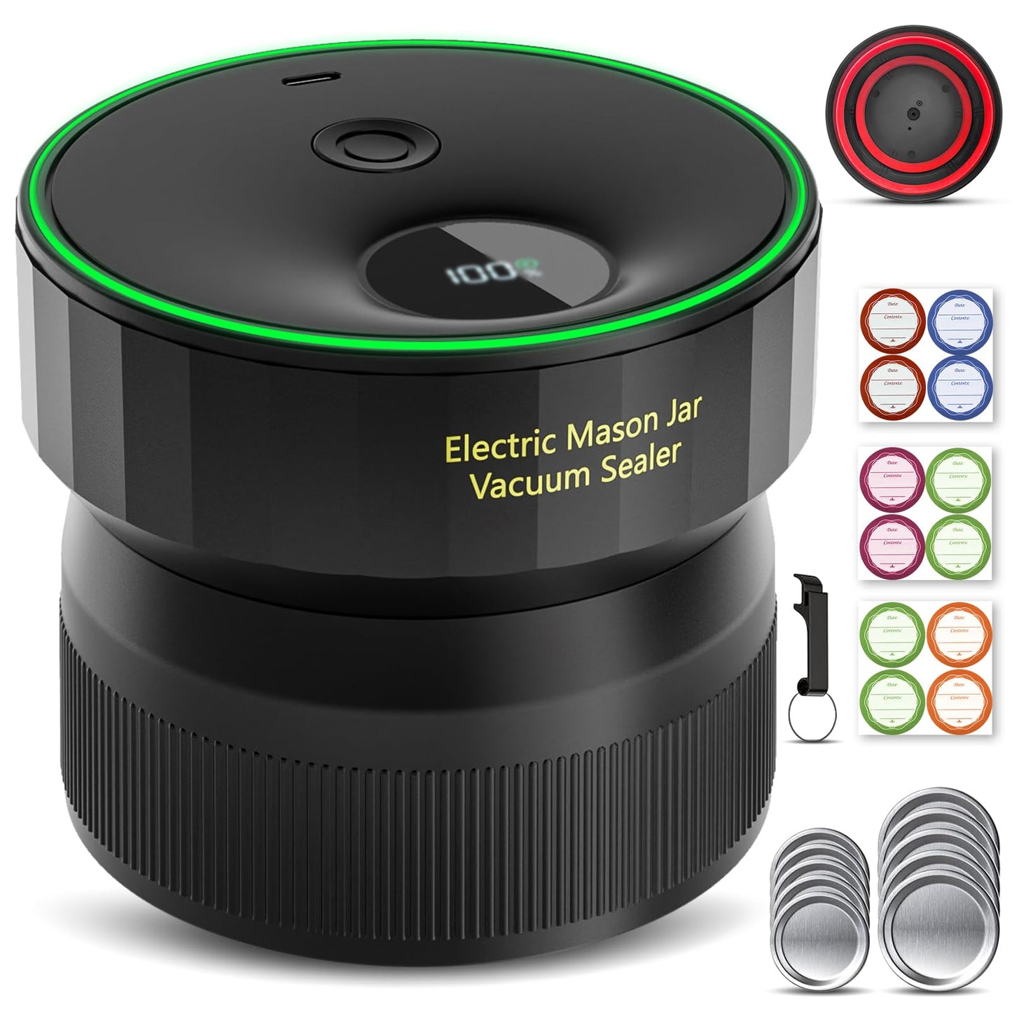 2025 Upgraded Mason Jar Vacuum Sealer, Electric Vacuum Sealer for Regular Mouth and Wide Mouth Canning Jars, Fully Automated and Portable