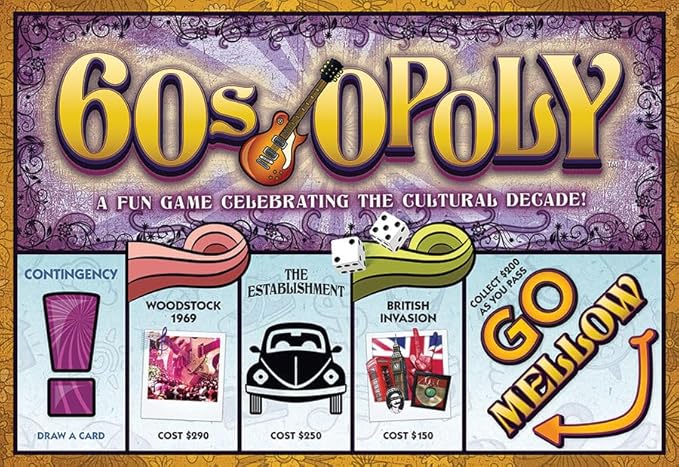 60s-Opoly Board Game - A Fun Property Trading Game Celebrating the Cultural Decade! - for 2 to 6 Players Ages 8 and up