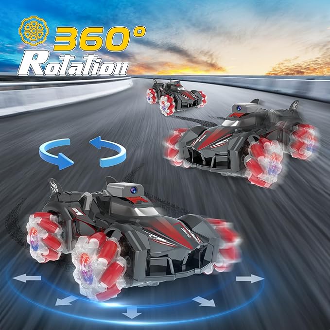 Yasola RC Car with Camera for Kids Remote Control 360° Rotating High Speed Stunt Vehicle Toy for Boys and Girls Rechargeable Racing Drift Cars with Flashing Lights and Dynamic Sound for Adults