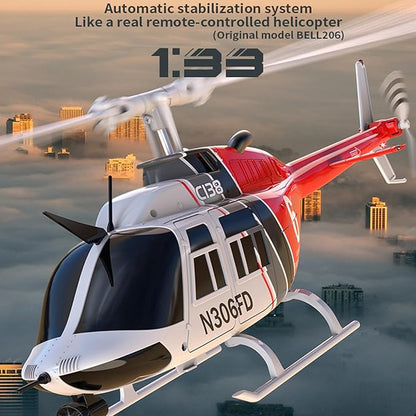 C138 Remote Control Helicopter 1:33 Scale Bell206 Helicopter 2.4G 4CH RTF Single Propeller Aileron Free Six-axis Gyroscope Modular Battery One-Touch Function Gift for Adults 2 Batteries