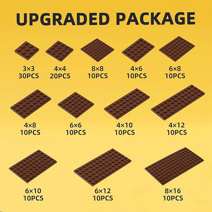 150 Pieces Small Base Plate Sets Classic Flat Pieces for Moc Building 12 Size DIY Building Boards - Compatible with All Major Brands Brown
