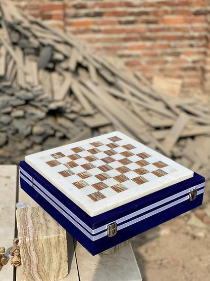 Large Handmade Full Chess Set Marble Chess Board 32 Chess Game Pieces Unique Home décor. Handcrafted Tournament Chess Board - 2 Players. (White Brown)