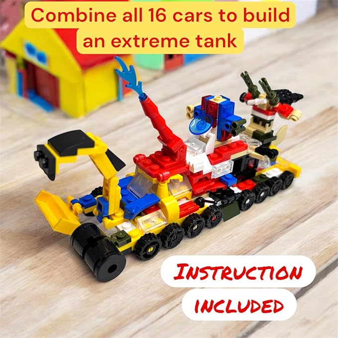 QStar Mini 16 Car Building Blocks Compatible with Lego Party Favors for Kids Prizes for Kids Classroom Goodie Bag Fillers