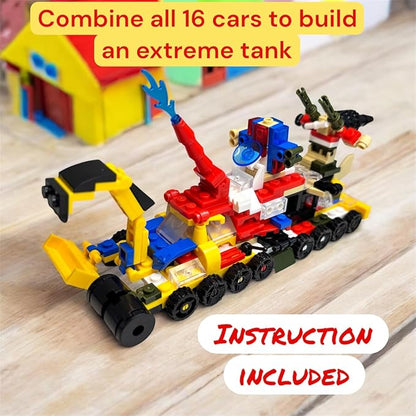 QStar Mini 16 Car Building Blocks Compatible with Lego Party Favors for Kids Prizes for Kids Classroom Goodie Bag Fillers