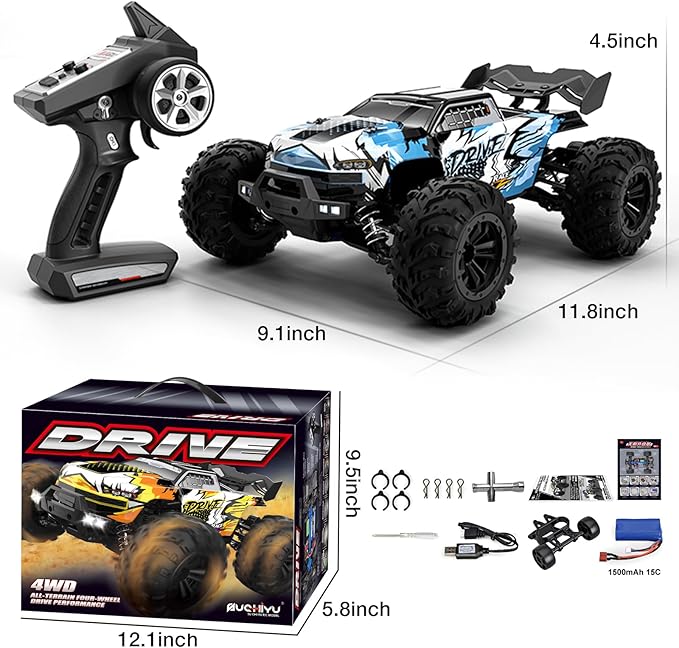 1/16 Brushless Fast RC Car for Adults Top Speed 43mph Electric Off-Road RC Monster Trucks 4X4 Remote Control High Speed RC Car for Hobby Toy Gifts (Blue)