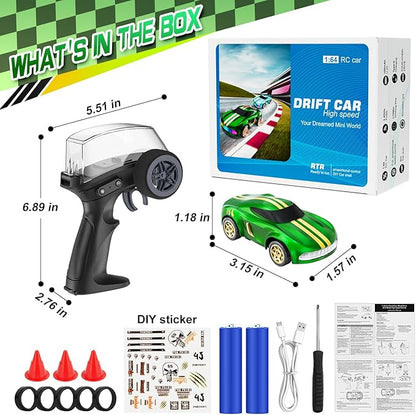 RC Drift Car 1/64 Mini Drift RC Cars 4WD Micro Remote Control Car with LED Lights and Speed Switch Cars Toys for Adults Kids Boys Age 6 7 8-12 Green