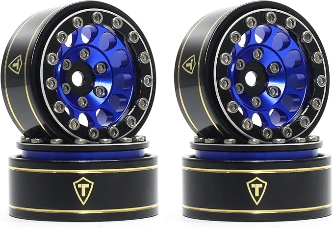 TREAL 1.0 Beadlock Wheels 12 Spokes Classic Rims (4P) for SCX24 AX24 FCX24 TRX4M 1/24 1/18 Crawler Car-Type I(Blue)
