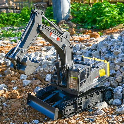 15 Channel RC Excavator Metal ShovelRC Digger Construction ToysDozer TractorSimulated Smoke Sound Metal Digging Head Best Gift for 3+ Old Boys Adults