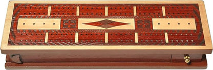 PALM ROYAL HANDICRAFTS - 2 Track Wooden Cribbage Board Set Inlaid in Blood Wood/Maple Wood Storage Available for Pegs and Cards