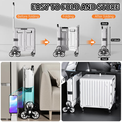 TODAYGO Stair Climbing Cart with Wheels: Collapsible Rolling Cart for Teachers School Supplies Books Art Projects Grocery Trade Shows & Stairs Foldable Utility Organizer with Lid Crate Basket Shelves