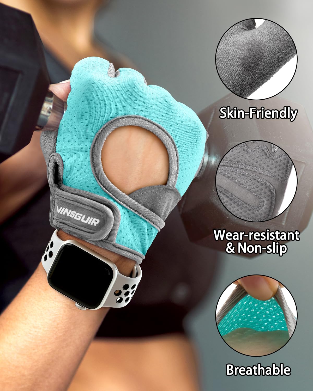 VINSGUIR Workout Gloves for Women and Men, Breathable Weight Lifting Gloves for Gym Exercise, Fitness, Training, and Cycling, with Excellent Grip and Cushion Pads