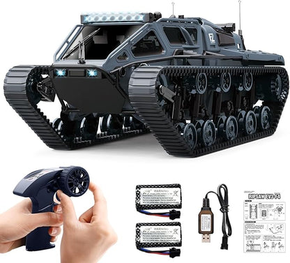Mostop RC Tank Car 1:16 Scale 2.4Ghz Remote Control Crawler High Speed Tank Off-Road RC Tracked Vehicles 360°Rotating Drifting Car with 2 Batteries Military Truck for Kids Adults Gray