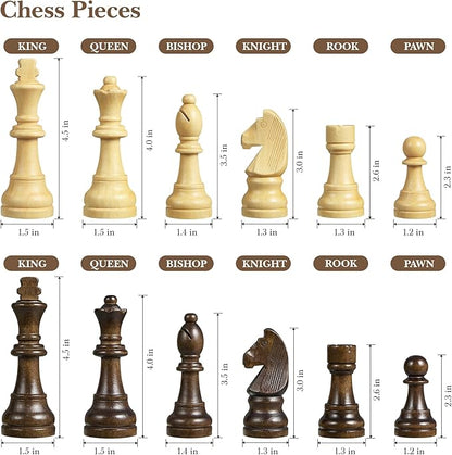 18.5 Wooden Chess Set with HandleChess Sets for Adults Kids Portable Folding Board Games with 4.5 King 2 Extra QueensHandmade Weighted Large Pieces with Storage Slots