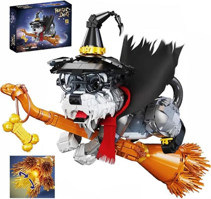 Mini Schnauzer Magic Building Blocks Adorable Wizard Dog Model Toy Kit Halloween Animal Decorations for Living Room and Bedroom 1298 Pcs Idea Creative Stem Gifts for Adults