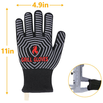 QUWIN BBQ Gloves, Oven Gloves, Grilling Gloves Silicone Non-Slip Oven Mitts, Kitchen Gloves for BBQ, Grilling, Cooking, Baking-1 Pair… (Black, One Size Fits Most)