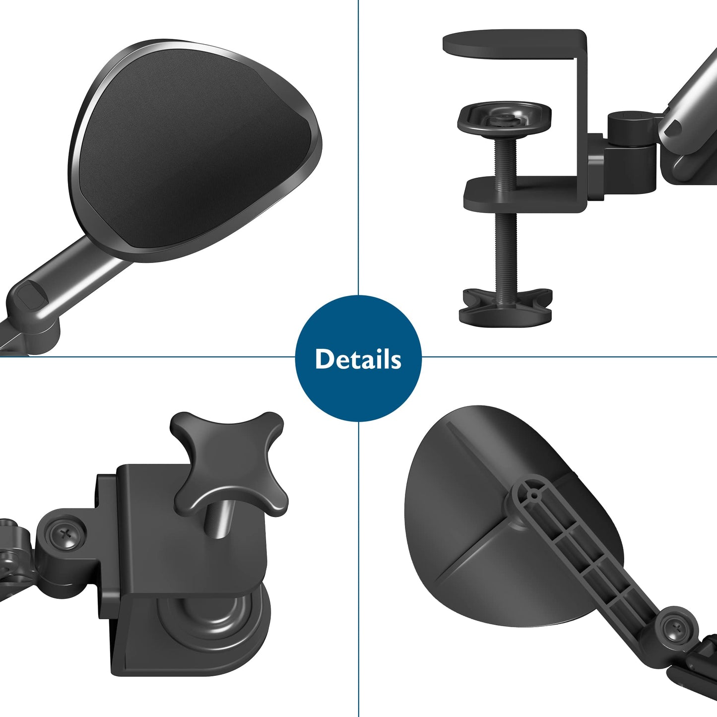 BONTEC Adjustable Arm Rest for Desk, Ergonomic Elbow Rest Pad, 360° Rotating & Extendable Desk Arm Support, Durable Aluminum, Keyboard & Computer Arm Rest Pad, Office & Gaming Desk Accessories