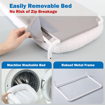 Zakkart Foldable Cat Hammock for Window - Cordless, Embeded Machine Washable Bed, Robust Metal Frame - Cat Window Perch for Large Cats and Kittens (White Bolster Bed, Medium)