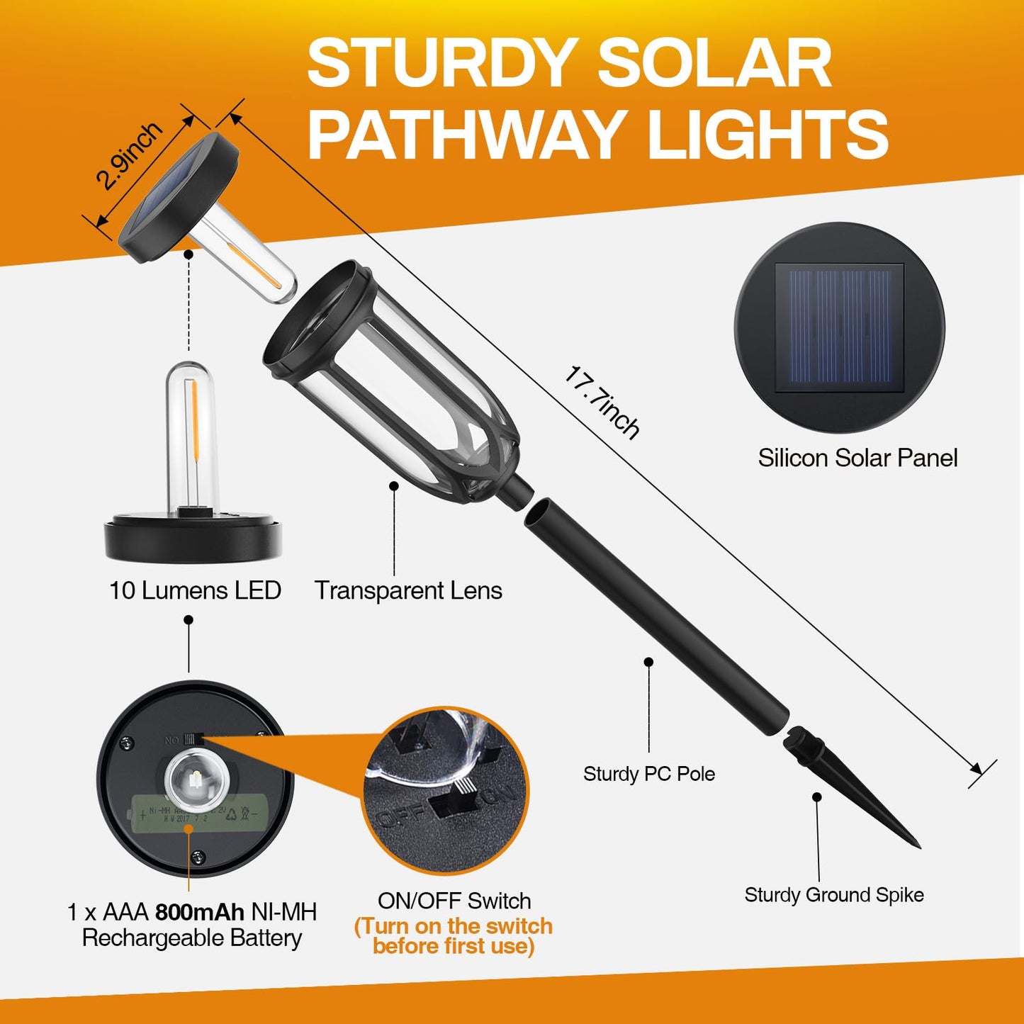 Barleit Solar Pathway Lights 8 Pack, Solar Lights Outdoor Waterproof IP65, Bright Auto On/Off Driveway Patio Light, Solar Garden Lights Landscape Lighting for Walkway Lawn Yard