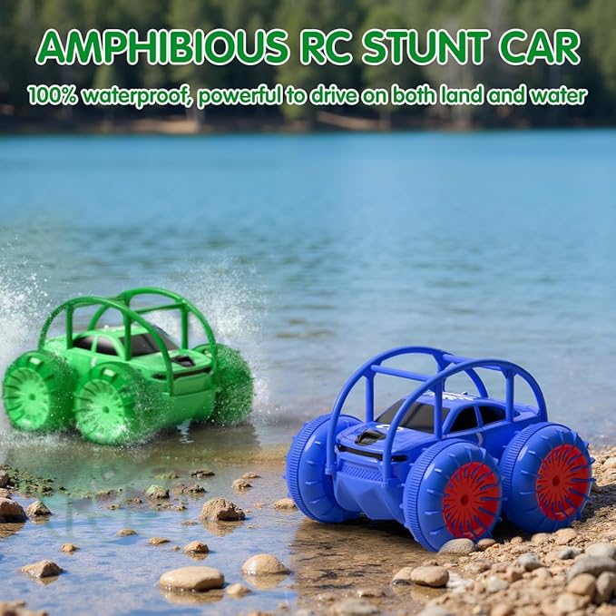 Remote Control Car Fast Direct Charging RC Cars Amphibious Rechargeable Stunt Car 360° Rotating LED 2.4Ghz 4WD All Terrain Waterproof Cars Toy Christmas Birthday Gift Kids Boys 3-12 Years