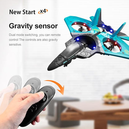 Remote Control Airplane RC Planes RC Fighter Jet Toy for Kids Adults 8-16 Remote Control Planes with LED Light 2 Batteries 360° Stunt Spin Durable Foam Gifts for Boys (Blue + 2 Batteries)