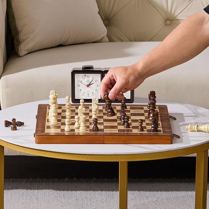 VEVOR 15-inch Magnetic Wooden Chess Set 2-in-1 Folding Chess and Checkers Game for Adults and Kids Portable Travel Chess Set with 2 Queens Ideal for Tournaments Professionals and Beginners