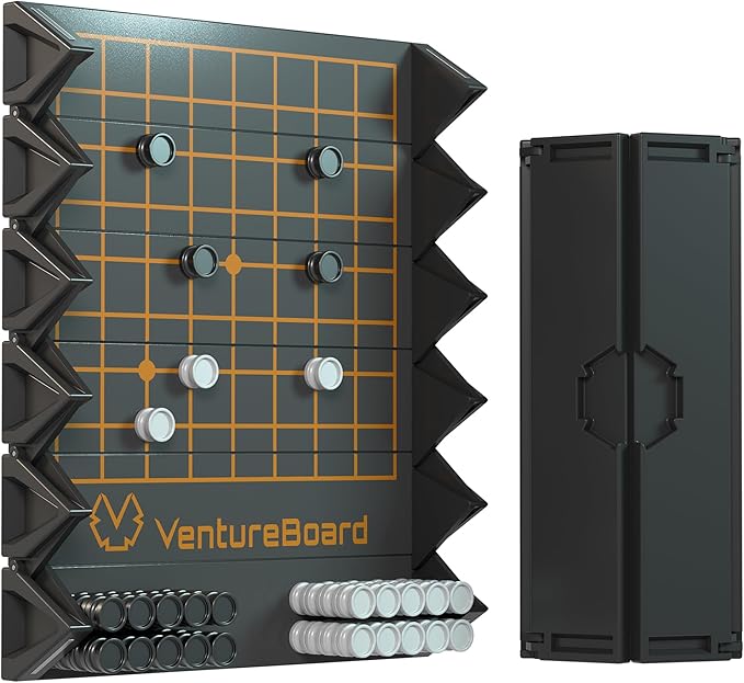 VENTUREBOARD GO 9x9 6 Inches Magnetic Unique GO Set Board Game - Folding Board Portable Travel GO Board Game Pieces - (Black/Grey)