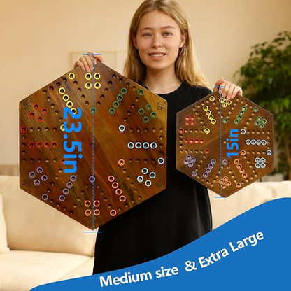 Wahoo Marble Board Game Thicken Wood 4 and 6 Players Fast Track Board Game 2 Sided Painted Perfect Game for Family Friends Party (Rustic Brown)