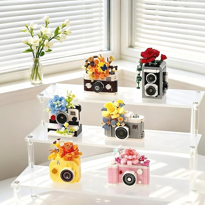 6 Mini Flowers Camera Micro Bricks Building SetMiniature Toys for Home Decor Creative Gifts for Adults Teens 14+ or Photography Fans 1652 Pieces