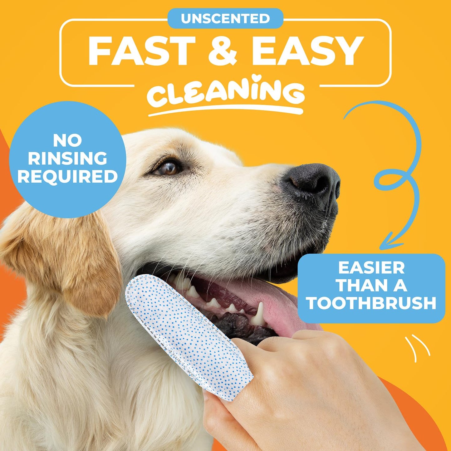 Paw Science Dog & Cat Teeth Cleaning Wipes - Dental Finger Wipes for Cats & Dogs - Pet Toothbrush & Tooth Brushing Kit - Effective Teeth Cleaner (Unscented)