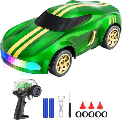 RC Drift Car 1/64 Mini Drift RC Cars 4WD Micro Remote Control Car with LED Lights and Speed Switch Cars Toys for Adults Kids Boys Age 6 7 8-12 Green