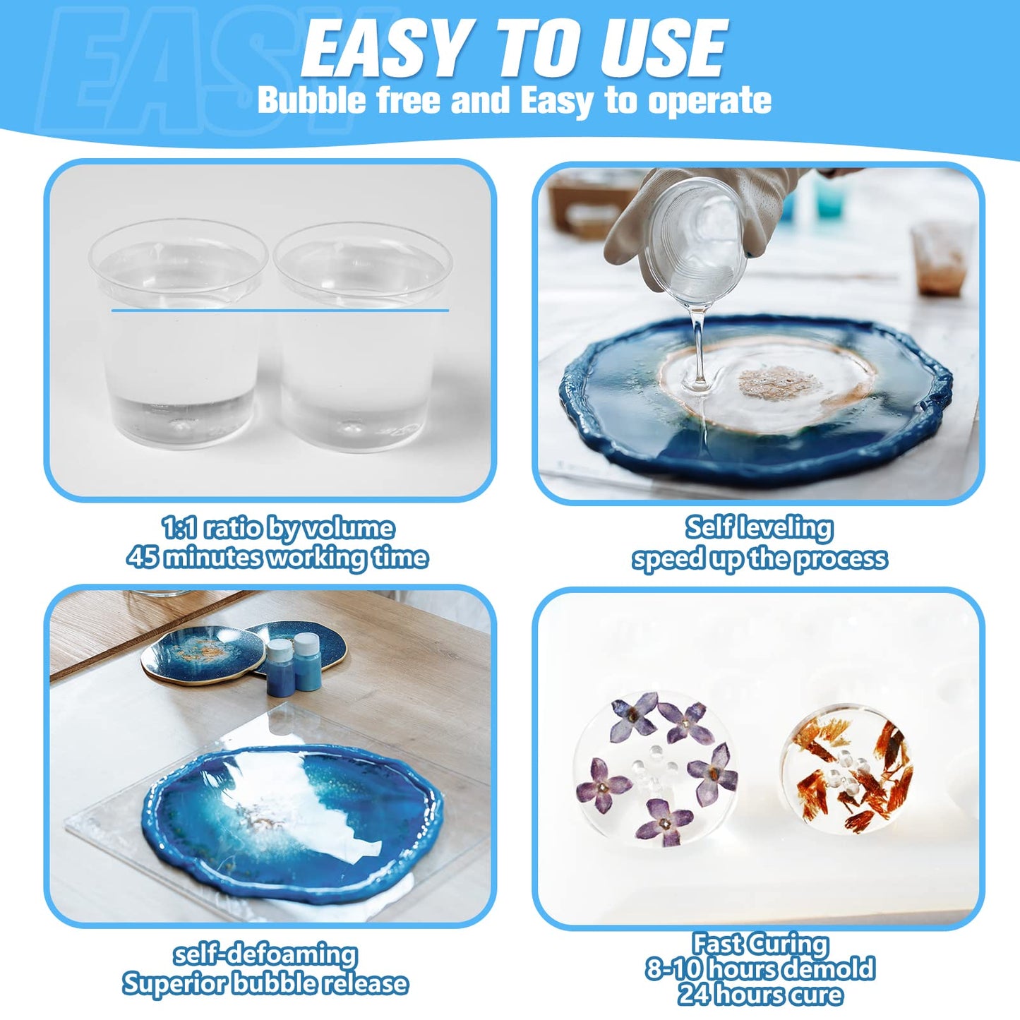 Teexpert Crystal Clear Epoxy Resin: 34oz Kit, Yellowing Resistant, Fast Curing for Casting, Coating, Art, DIY, Craft, Jewelry, Wood, Table - 2 Part(17oz Resin and 17oz Hardener)