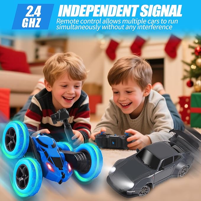 2 Pack RC Drift &amp Stunt Cars1:24 Scale Remote Control Car 4WD High Speed RC Drift &amp Stunt Car with LED Lights 360° Flips 2.4GHz 20KM/H USB-C Batteries Gift for Adults Boys and Girls