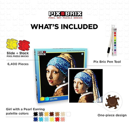 Pix Brix Pixel Art kit Puzzle Bricks - Girl w/Pearl Earring 6 400 Pieces - Patented Colorful Building Bricks to Recreate This Famous Print Create Builds Without Water Iron or Glue