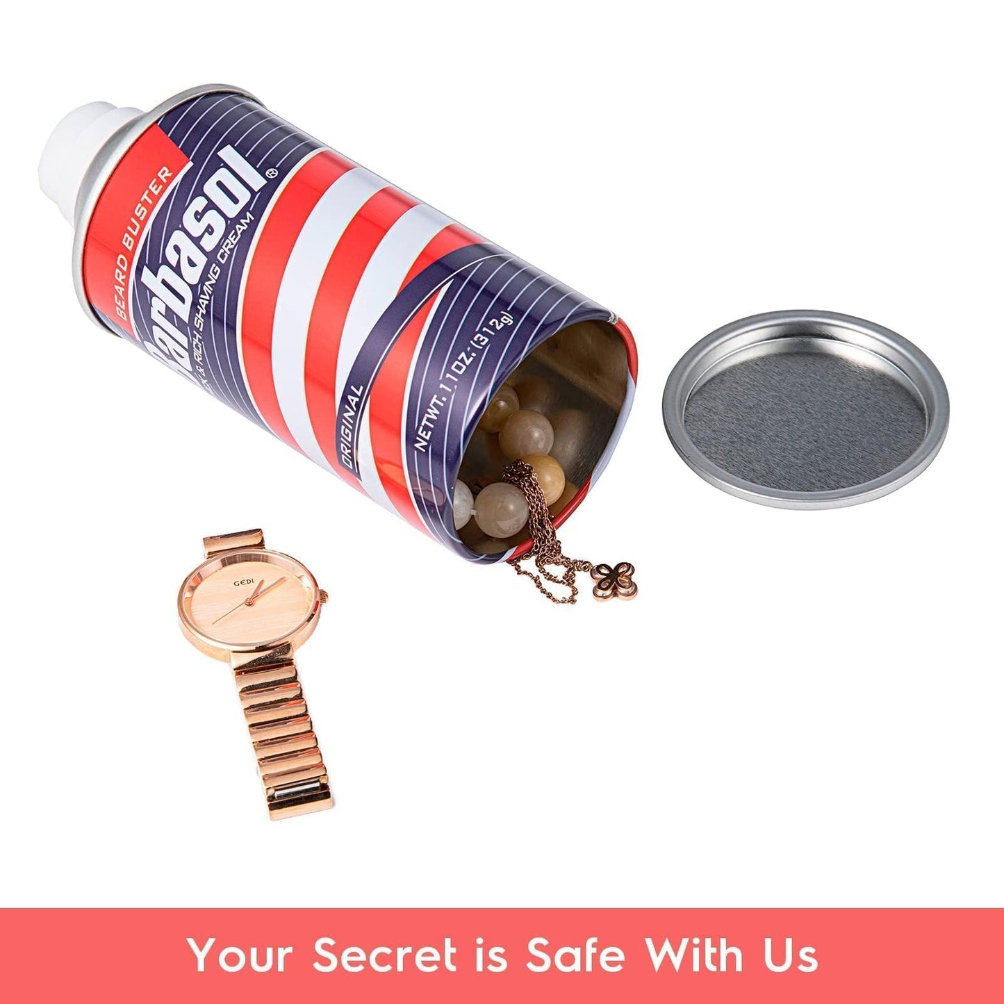 Barbasol Diversion Safe Stash Can with Food Grade Smell Proof Bag with Hidden Compartment for Keys, Cash and Valuables (11oz Travel Size)