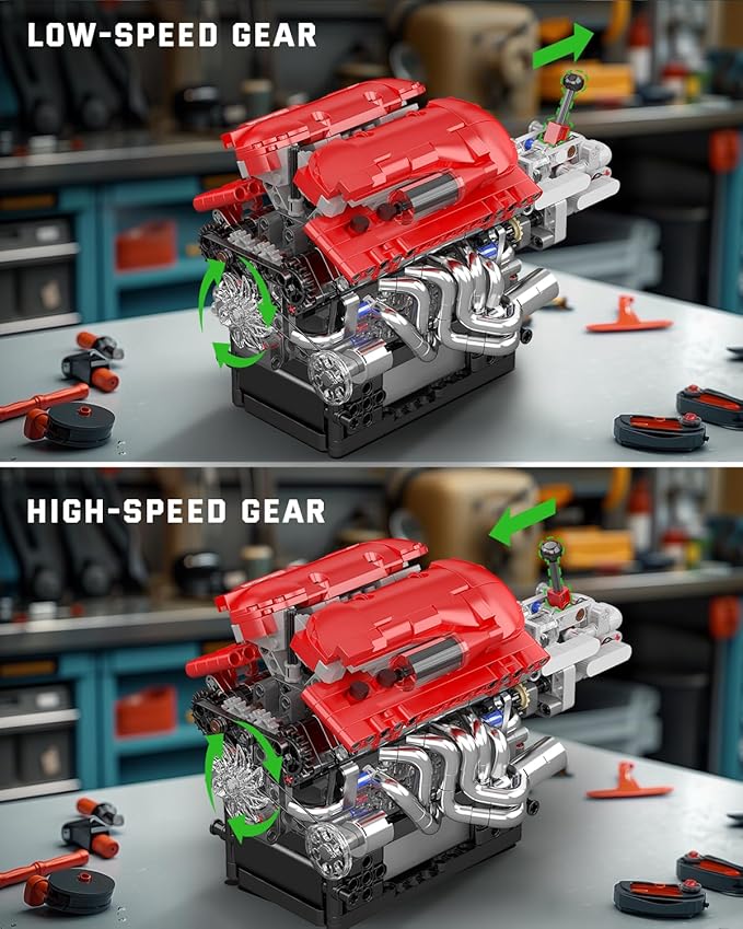 Mould King 10226 Engine Model Kit That Runs- Build Your Own STEM V12 Model Engine with Transmission 12-Cylinder Supercar Engine kit Building Engineering Toys for Adults Collections (863+PCS)