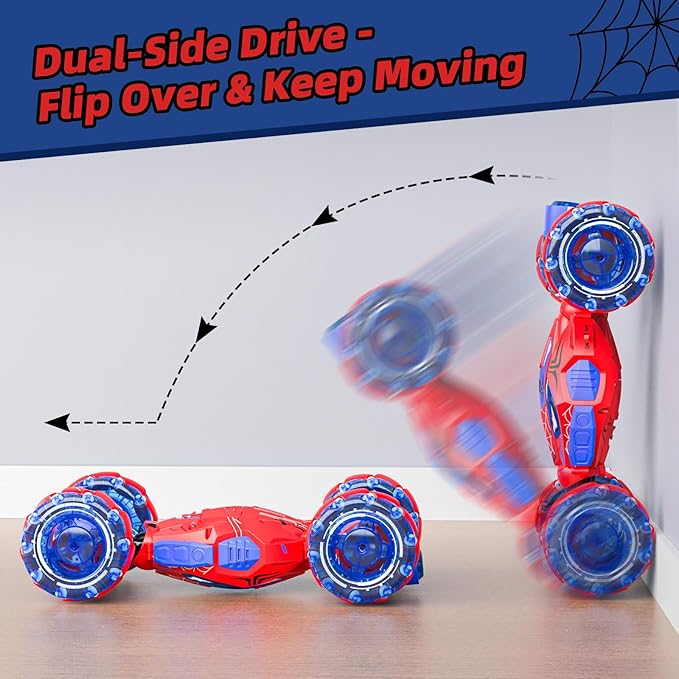 Unique 4WD 360° Rotating Gesture Sensing RC Stunt Car Double‑Sided Driving RC Drift Car with Lights Music &amp Spray Kids Outdoor Cars Toys for Ages 6-12 Gifts for Boys 6-122 Replaceable Batteri