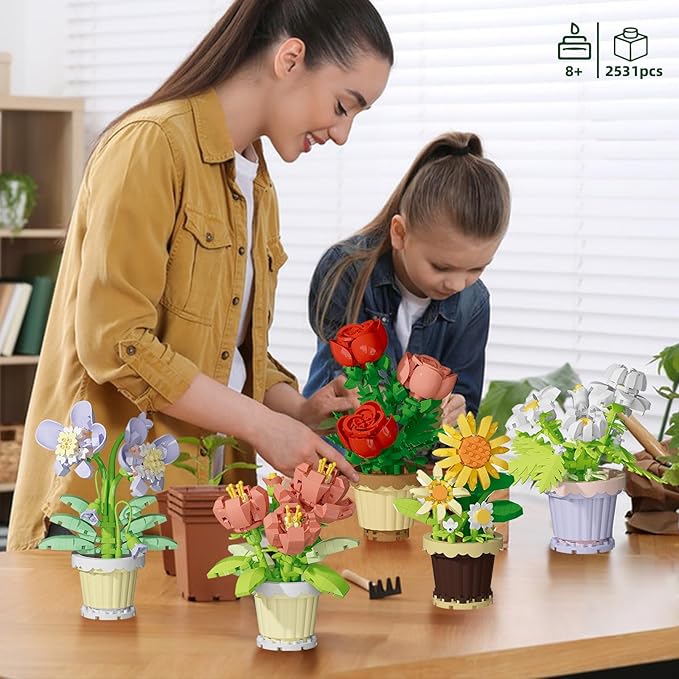 12 Pcs Flowers Bouquet Building Set2531 Pcs Flower Botanical Collection Building Block ToyMicro Plant for Home or Office Decor Mother's Day Valentine Christmas Birthday Gifts for AdultsGirls