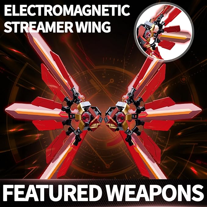 Red Mecha Building Set 511 Pieces Winged Robot Action Figure with Halberd Weapon Fully Articulated Warrior Construction Toy Collectible Anime Model Kit Gift for Adults Teens