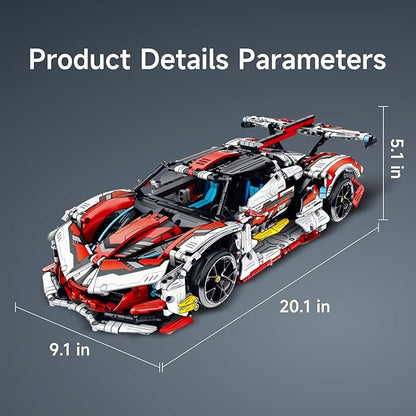 Super Car Building Kits - with Easy Drifting Wheels Remote Control Function Electric Gull-Wing Doors - Collectible 1:10 Scale Model Technique Car Building Blocks Set for Adults (2277 PCS)