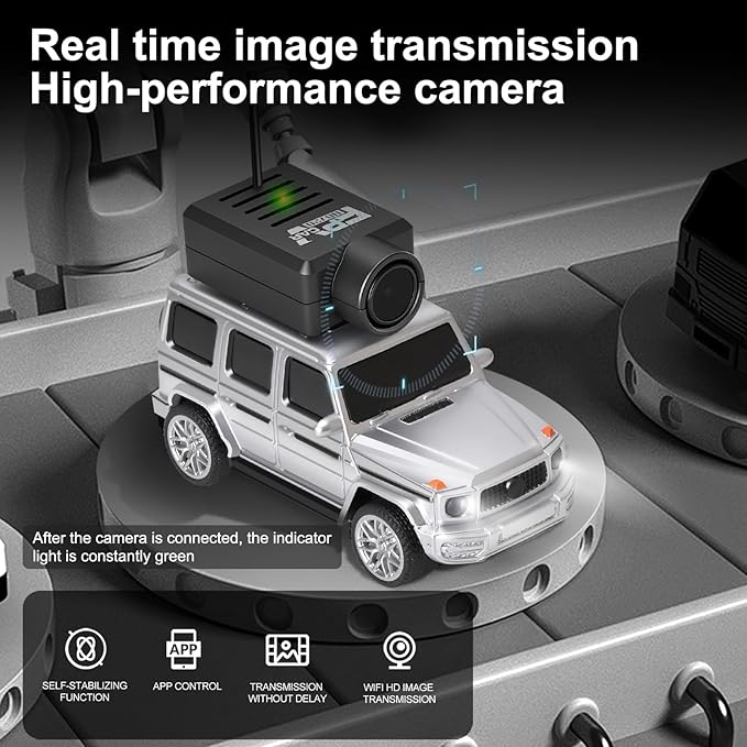 GoolRC WLtoys 6406-C Mini RC Car 2.4GHz 1:64 Scale FPV Remote Control Car with Camera 720P APP Control Rear Drive Vehicle with 2 Trailers and LED Lights for Adults (Silver)
