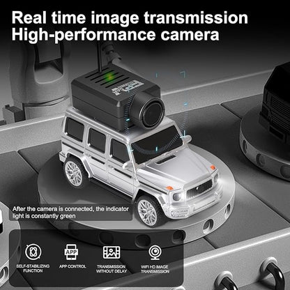 GoolRC WLtoys 6406-C Mini RC Car 2.4GHz 1:64 Scale FPV Remote Control Car with Camera 720P APP Control Rear Drive Vehicle with 2 Trailers and LED Lights for Adults (Silver)