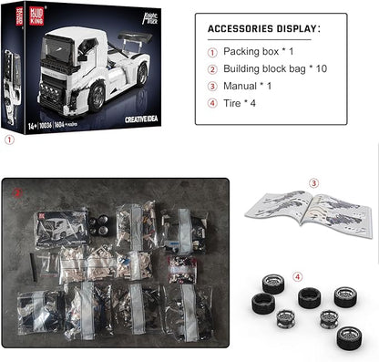 Mould King 10036 Tractor Truck Building Set MOC City Semi Truck Building Blocks Set to Build Gift for Age 14+/Adult Collections Enthusiasts(1604+ Pieces Static Version)