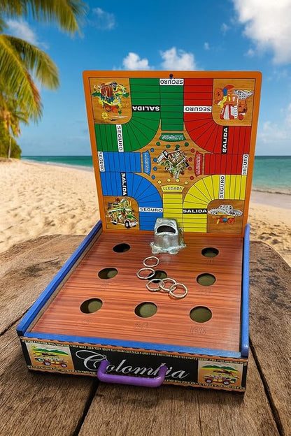 2-in-1 Traditional Colombian Board Game – Sapo (Frog Toss) &amp Parqués Portable Set with Dice and Pawns – Adult Social Game