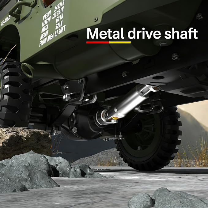 1:14 Scale Military Remote Control Car RC Crawler 2.4G 4WD Off Road Jeep RC Truck with LED Lights and Sound Effects Rock Climbing Vehicle for Adults (Green 2 Batteries)