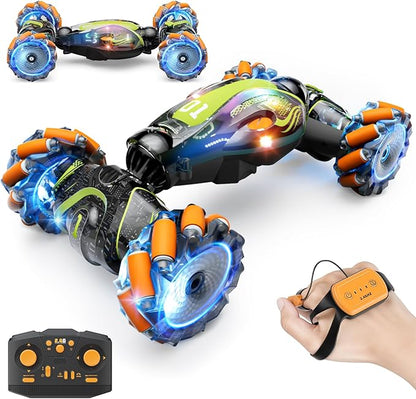 Gigilli Gesture Sensing RC Stunt Car with Spray Music Lights Remote Control Car Boys Toys Age 5-7 6-8 9 10 11 12 Birthday Easter Gifts Boys for Kids Grandkids Ages 4 7 13 Years Old 4WD Twist Drift