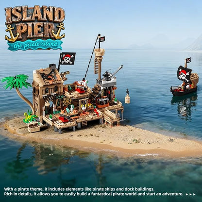 RiceBlock Pirate Town House Building Sets Pirate Wharf Supply Center Building Blocks Toys for Kids 943 Pieces